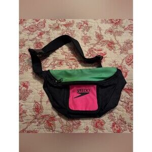 Vintage 90s Speedo Black Green & Pink Colorblock Waist Pack Bag